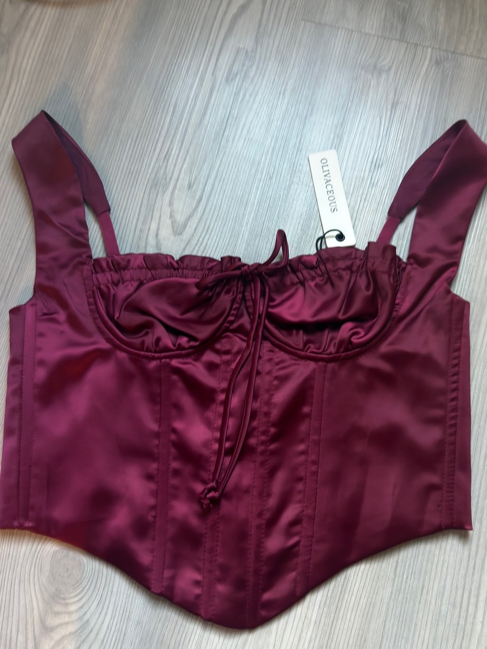 Olivaceous Wine Satin Corset Crop Top